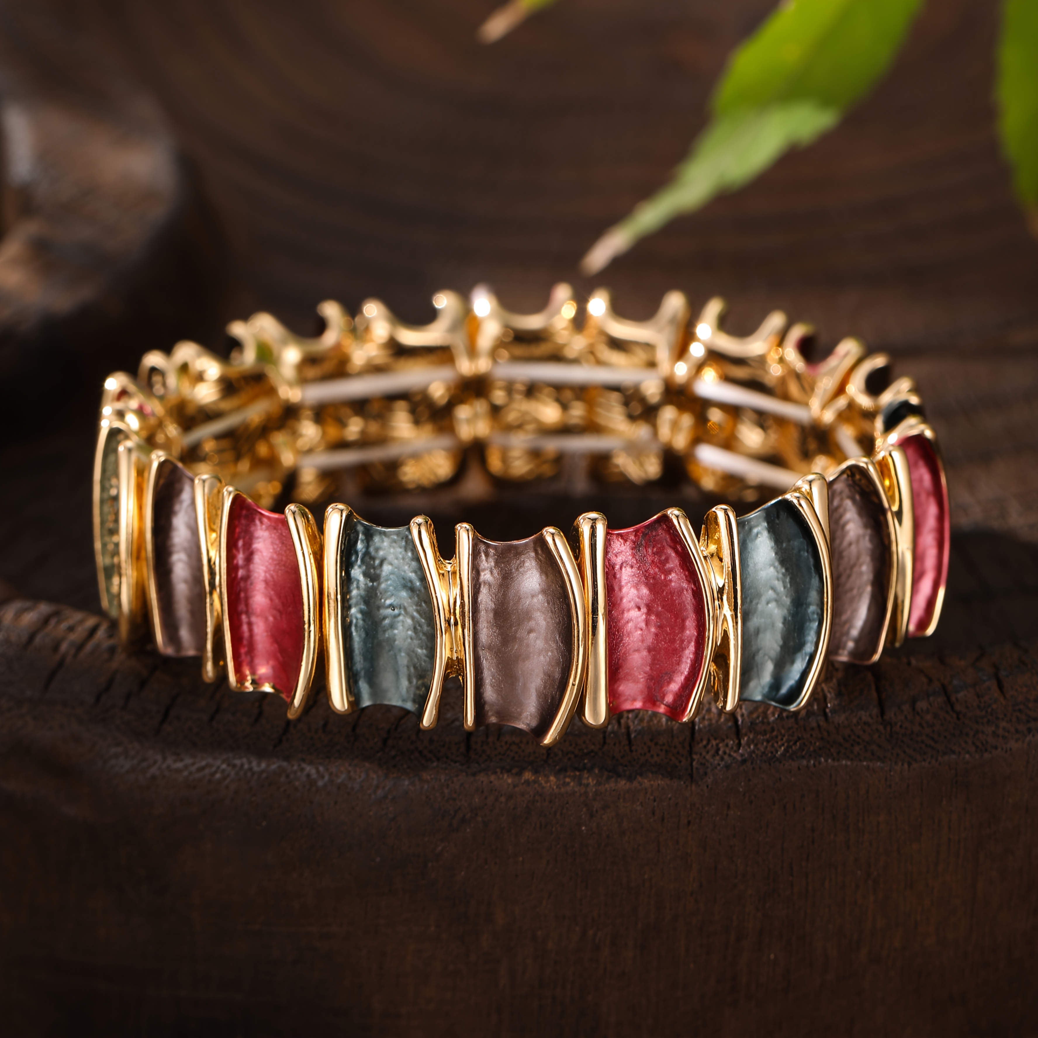 Women's Macaron-Colored Enamel Plated Stretch Bracelet, Elegant Gift